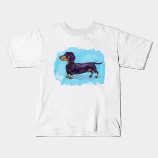 Cute Dachshund Watercolor Doodle Kids T-Shirt